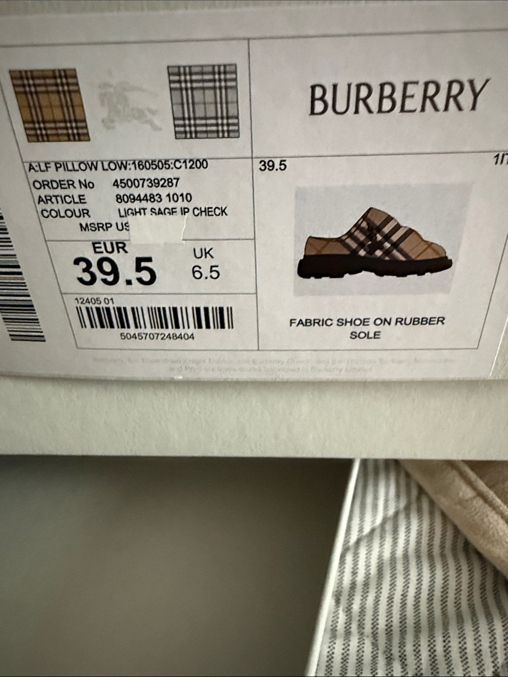 Burberry Light Sage and Pillow Check Shoes